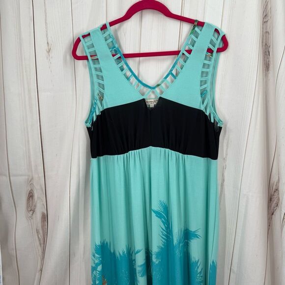 One World Women’s XL Flowy Stretchy Maxi Dress Patterned Y2K 2000s - Picture 1 of 6